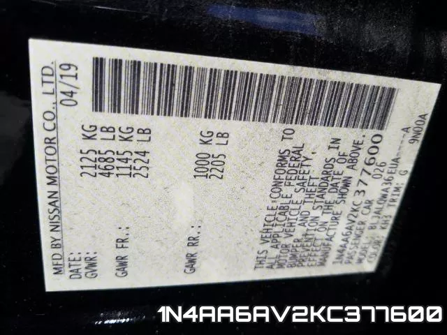 1N4AA6AV2KC377600 фото 2