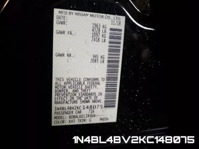1N4BL4BV2KC148075 фото 2