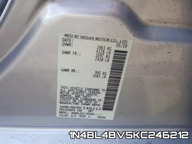 1N4BL4BV5KC246212 фото 2