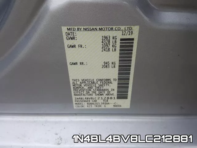 1N4BL4BV8LC212881 фото 2