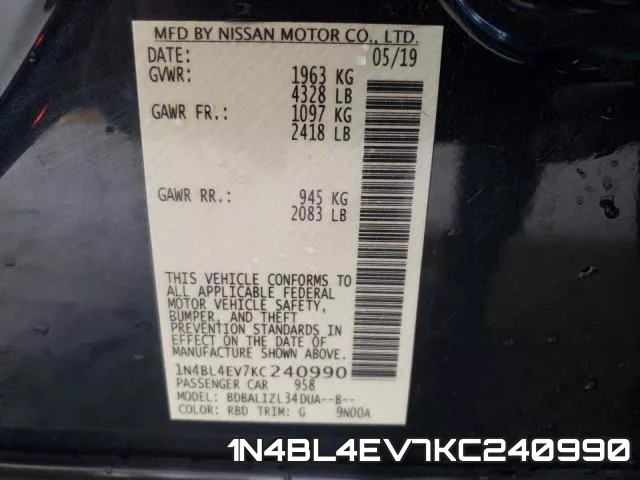 1N4BL4EV7KC240990 фото 2