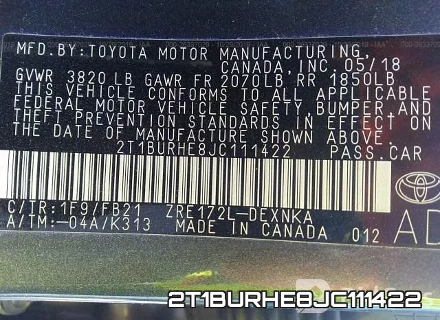 2T1BURHE8JC111422 фото 10