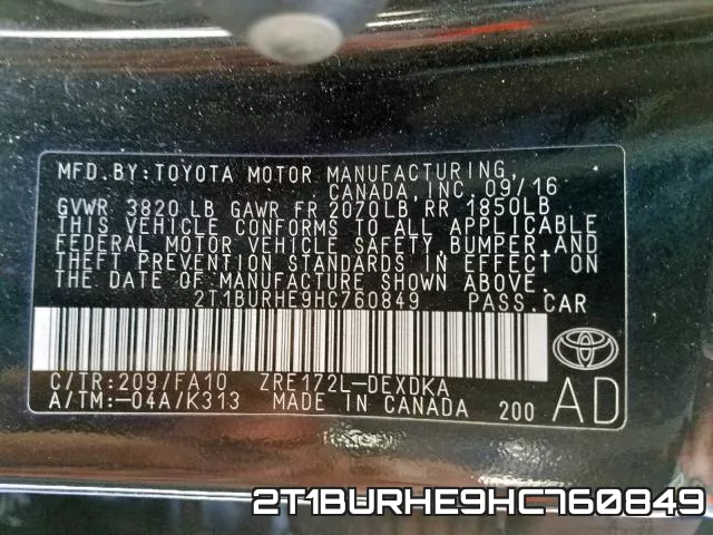 2T1BURHE9HC760849 фото 2