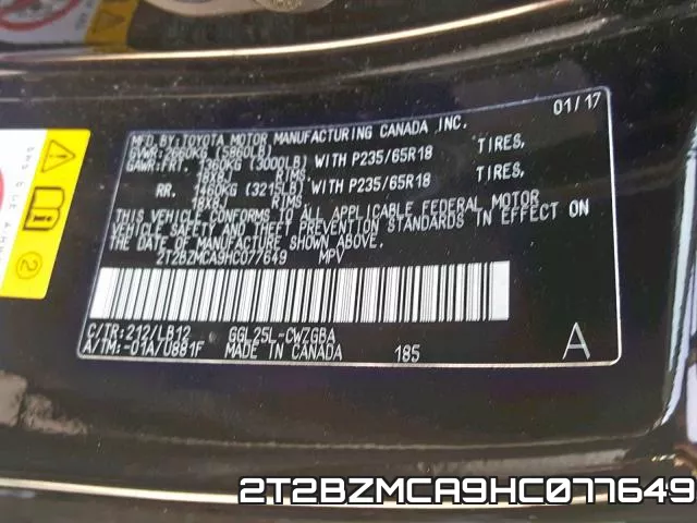 2T2BZMCA9HC077649 фото 2
