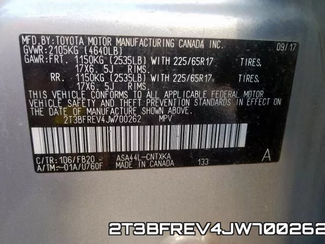 2T3BFREV4JW700262 фото 2