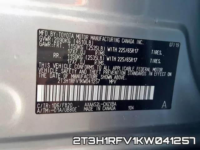2T3H1RFV1KW041257 фото 2