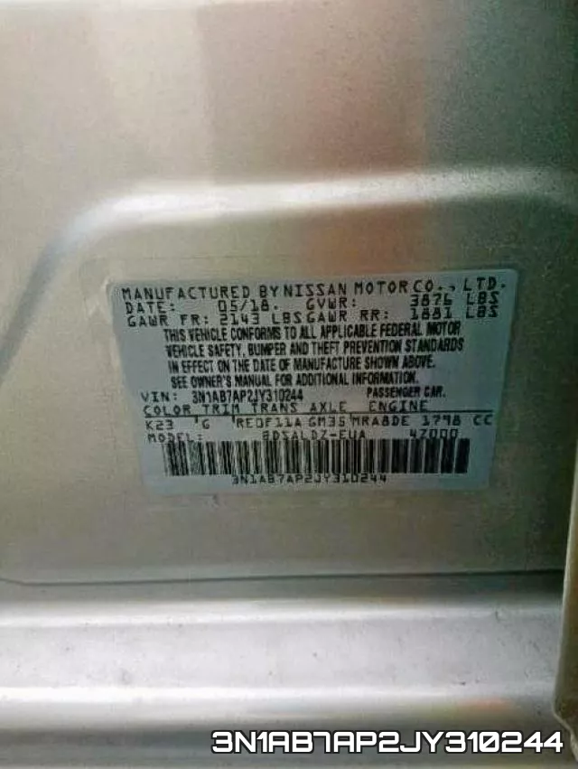 3N1AB7AP2JY310244 фото 2