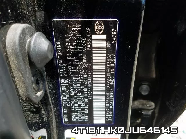 4T1B11HK0JU646145 фото 2
