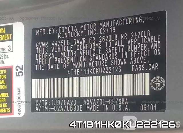 4T1B11HK0KU222126 фото 10