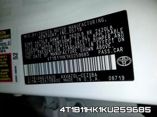 4T1B11HK1KU259685 фото 2