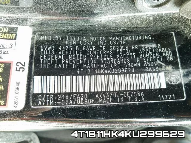 4T1B11HK4KU299629 фото 2
