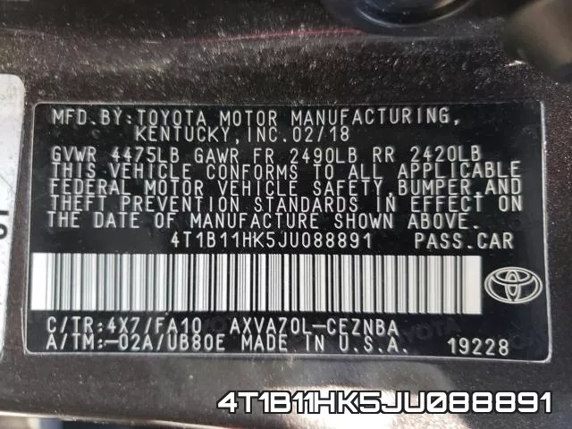 4T1B11HK5JU088891 фото 2