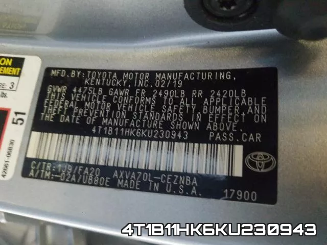 4T1B11HK6KU230943 фото 2