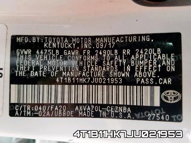 4T1B11HK7JU021953 фото 2