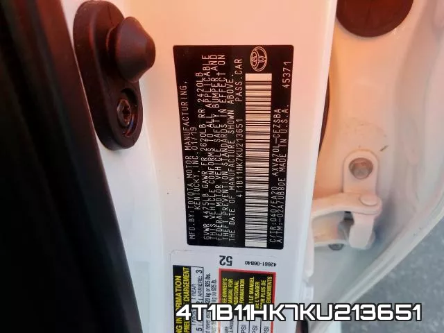4T1B11HK7KU213651 фото 2