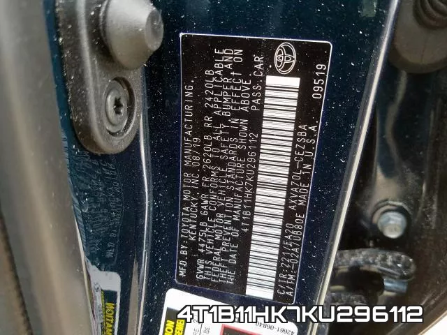 4T1B11HK7KU296112 фото 2