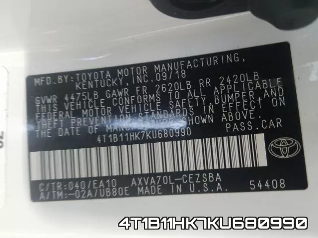 4T1B11HK7KU680990 фото 2