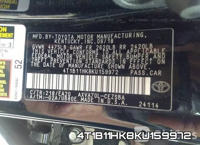 4T1B11HK8KU159972 фото 10