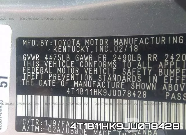 4T1B11HK9JU078428 фото 10