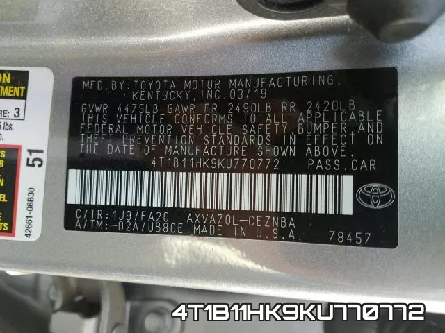 4T1B11HK9KU770772 фото 2