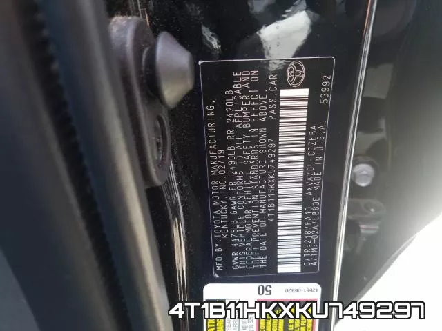 4T1B11HKXKU749297 фото 2