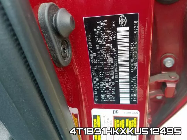 4T1B31HKXKU512495 фото 2