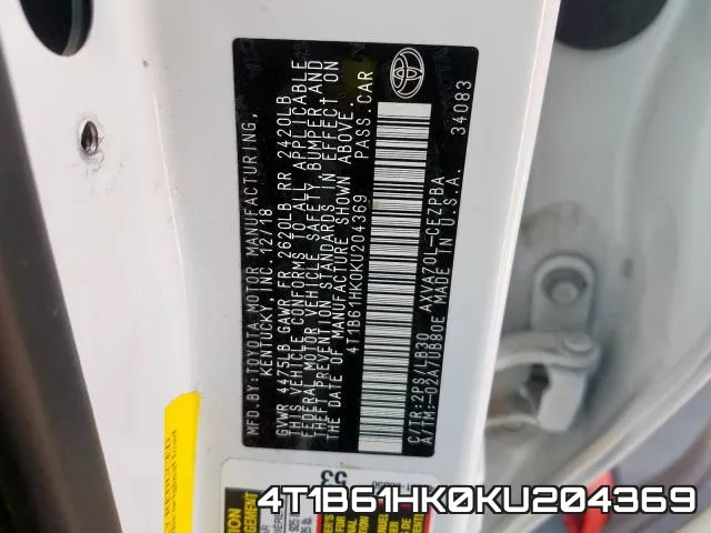 4T1B61HK0KU204369 фото 2