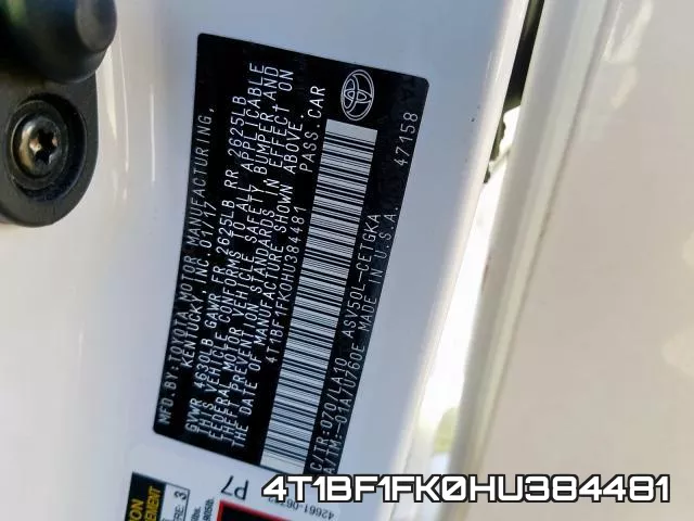 4T1BF1FK0HU384481 фото 2