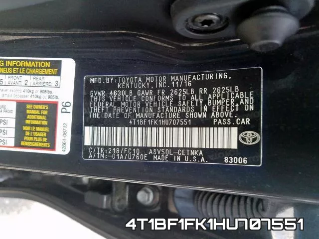4T1BF1FK1HU707551 фото 2