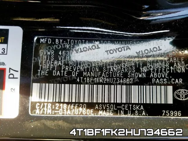 4T1BF1FK2HU734662 фото 2