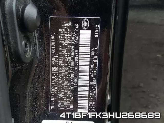 4T1BF1FK3HU268689 фото 2