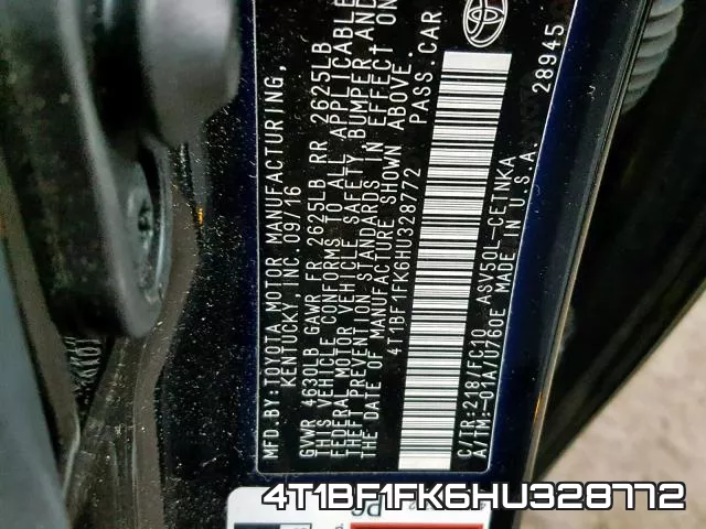 4T1BF1FK6HU328772 фото 2