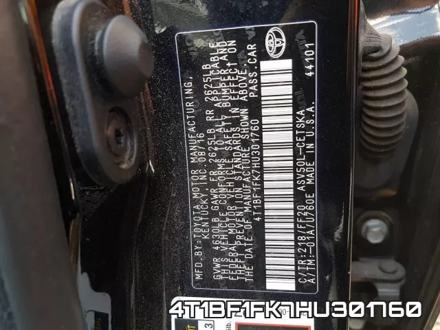 4T1BF1FK7HU301760 фото 2