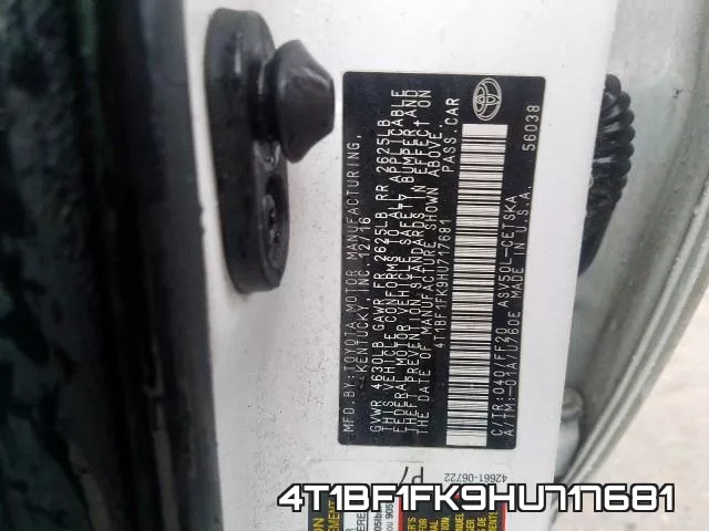 4T1BF1FK9HU717681 фото 2