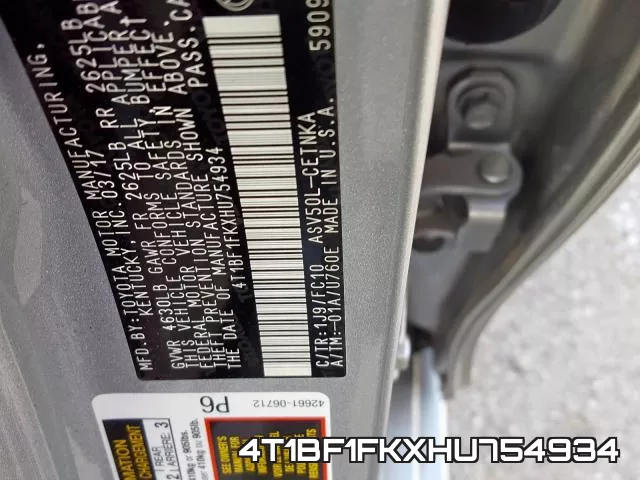 4T1BF1FKXHU754934 фото 2