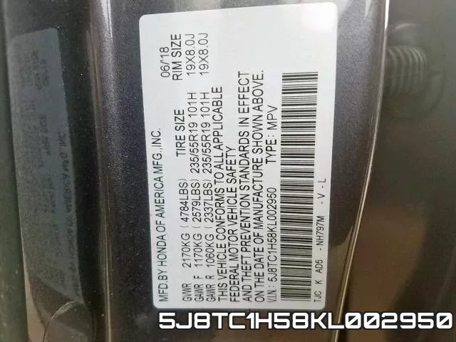 5J8TC1H58KL002950 фото 2