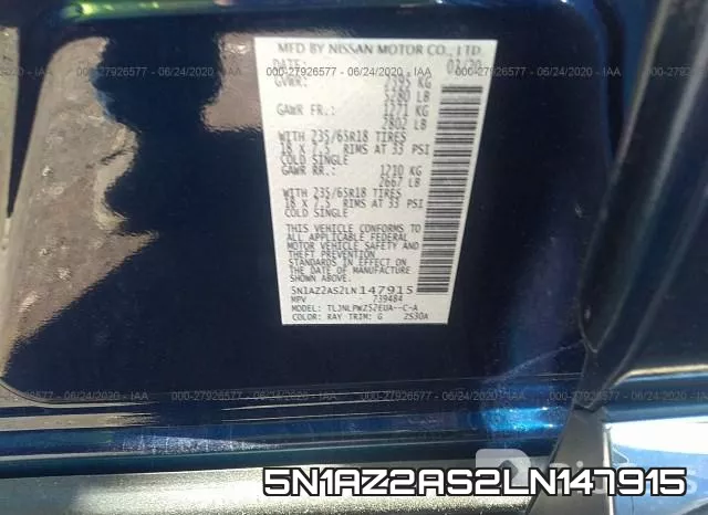5N1AZ2AS2LN147915 фото 9