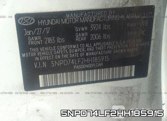 5NPD74LF2HH185915 фото 10