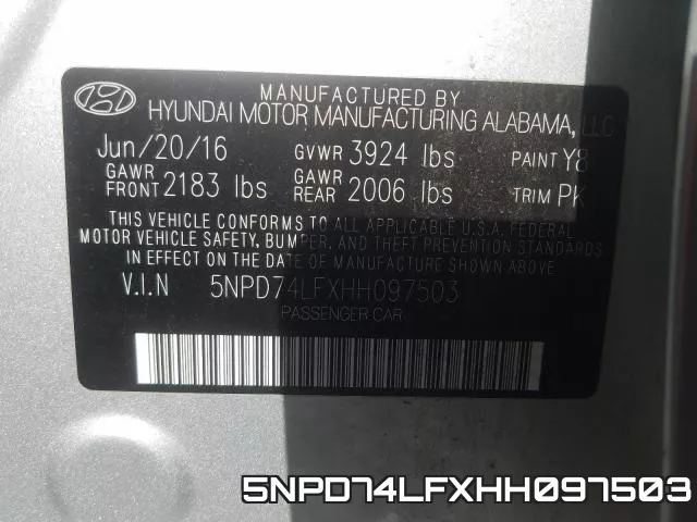 5NPD74LFXHH097503 фото 2