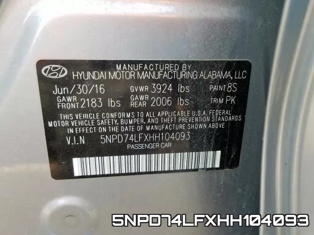 5NPD74LFXHH104093 фото 2