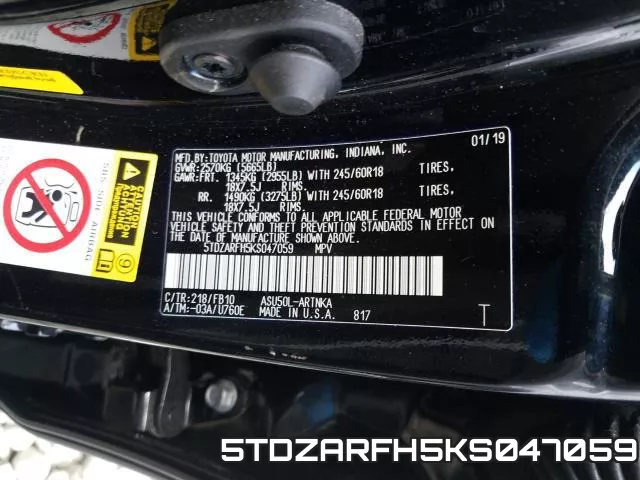 5TDZARFH5KS047059 фото 2