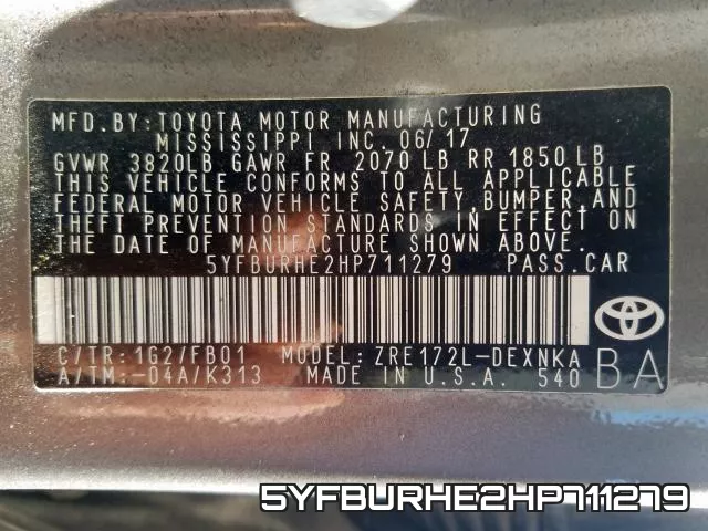 5YFBURHE2HP711279 фото 2