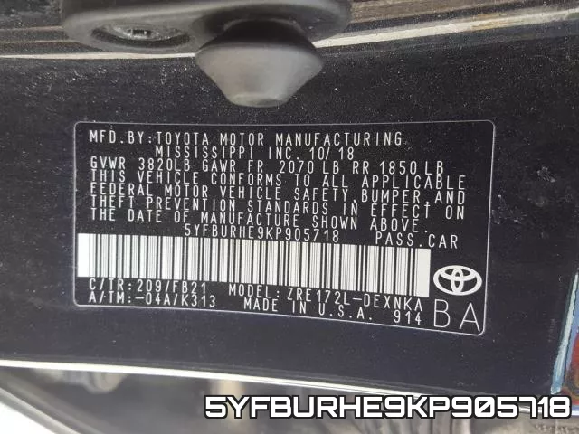 5YFBURHE9KP905718 фото 2