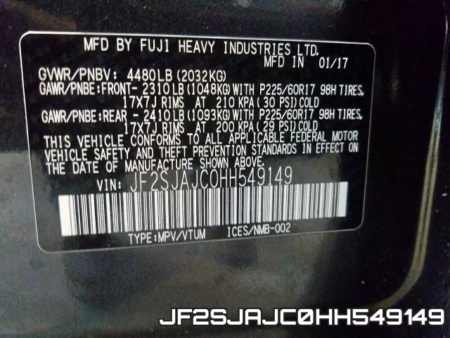 JF2SJAJC0HH549149 фото 2
