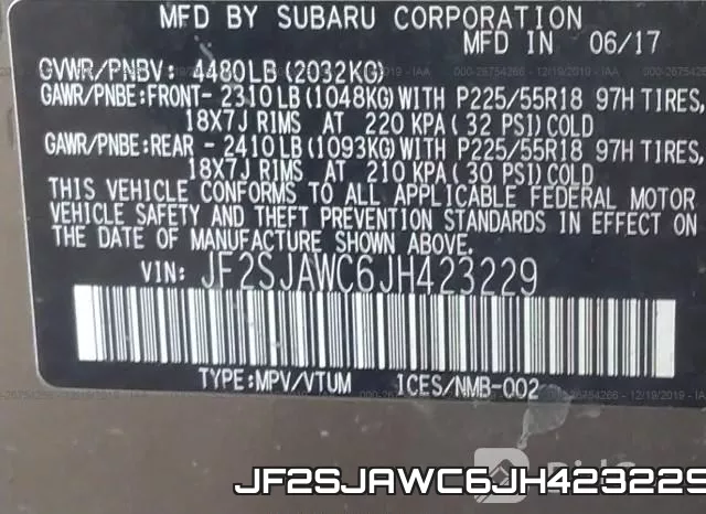 JF2SJAWC6JH423229 фото 10