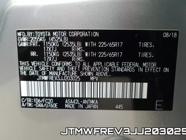 JTMWFREV3JJ203025 фото 2