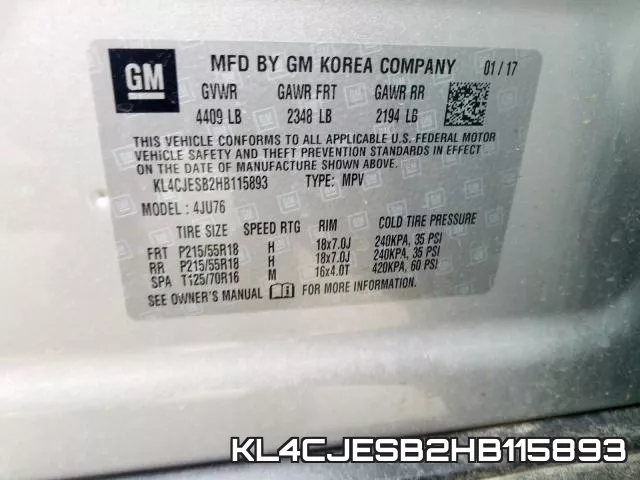 KL4CJESB2HB115893 фото 2