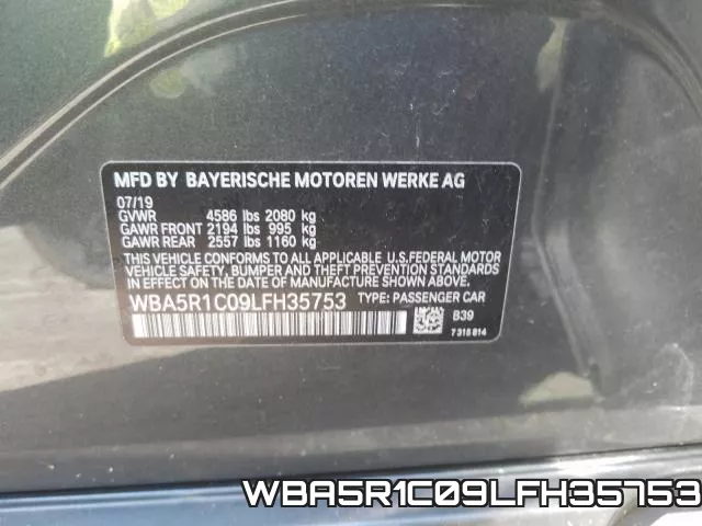 WBA5R1C09LFH35753 фото 2