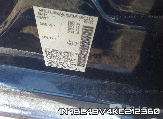 1N4BL4BV4KC212360 фото 10