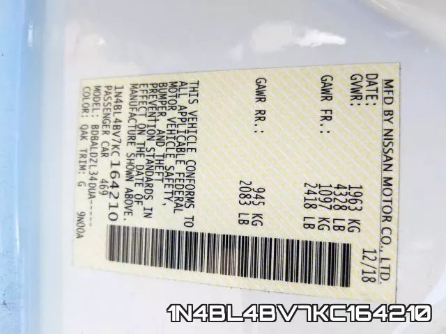 1N4BL4BV7KC164210 фото 2